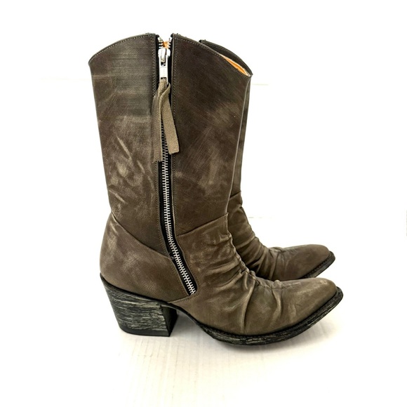 Old Gringo Shoes - Old Gringo Double Zipper Textured Leather Cowboy Pointed Toe Boots Size 8